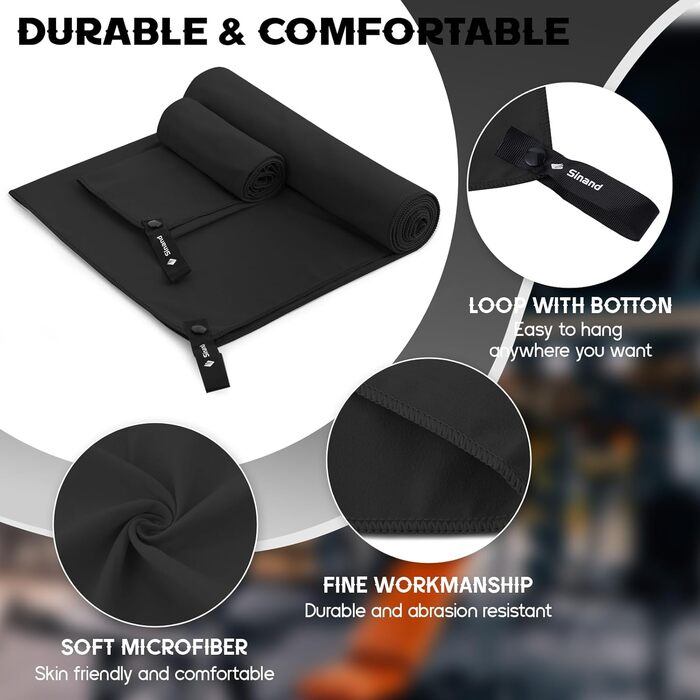 Набір рушників з мікрофібри 2 шт. | 180x60 см великий рушник для душу + 80x40 см маленький рушник для обличчя | Швидковисихаючі рушники з мікрофібри, спортивний рушник для фітнесу, пляжу, спортзалу (Чорний)