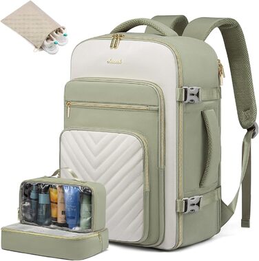 Рюкзак LOVEVOOK 40L для ручної поклажі в літак, водонепроникний, з відділенням для ноутбука 17 дюймів, для подорожей, роботи, хайкінгу, оливково-бежевий