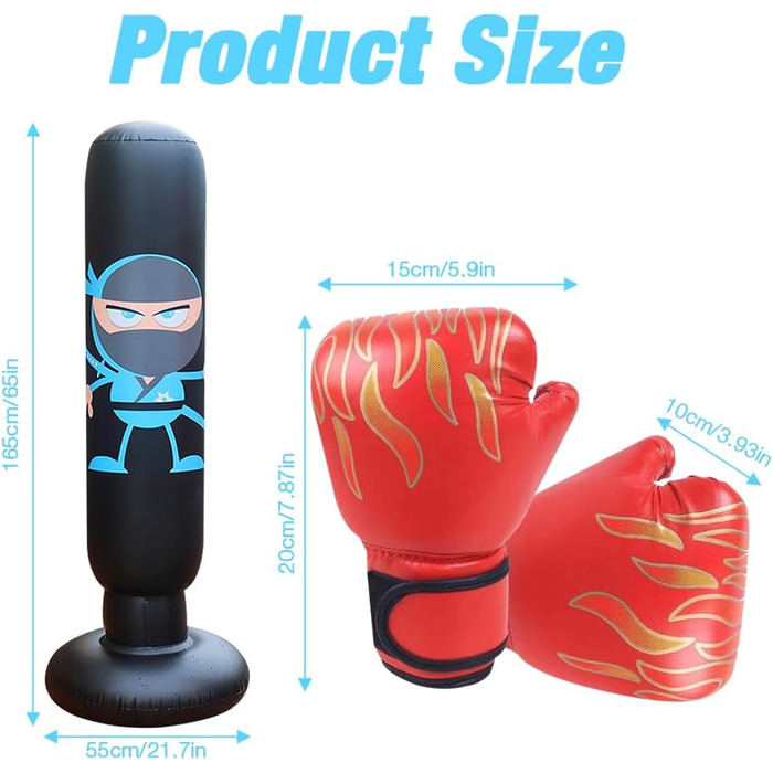 Надувний боксерський мішок для дітей Boxsack Kinder, 165 см з рукавичками, для карате, таеквондо, тренувань (від 7 років)