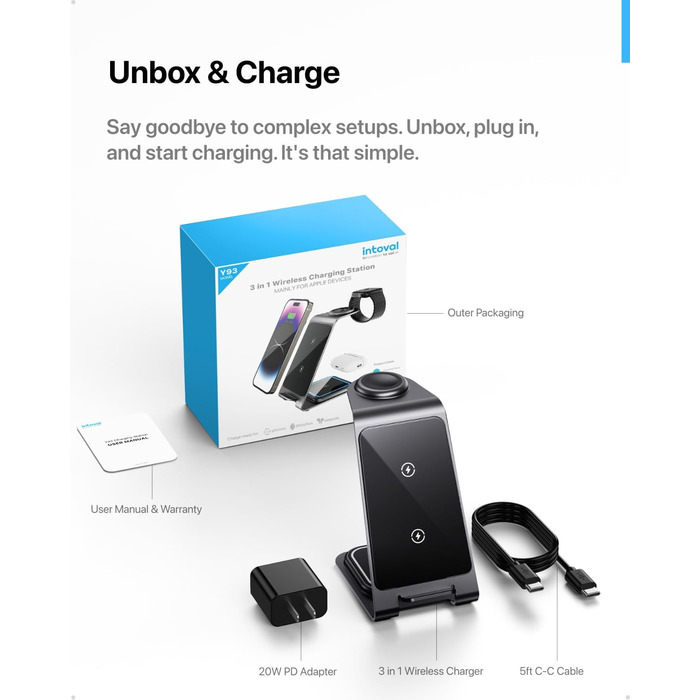 Бездротова зарядка Induktive з підтримкою MagSafe для iPhone 16 Pro/16/16 Pro Max/15 Pro/15/15 Pro Max, Apple Watch 10/Ultra 2/SE/9/8/7/6/5/4/3/2 та AirPods 4/3/2/Pro (сіра)