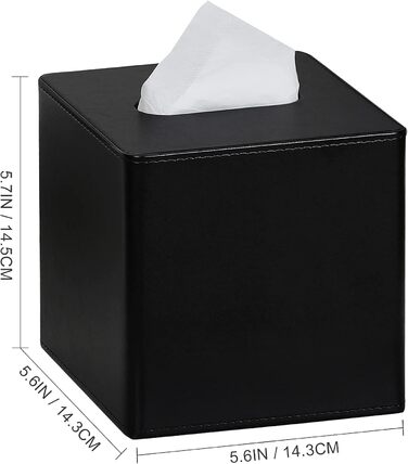 Стильна коробка для серветок квадратна, PU-шкіра, чорна. Організатор для ванної, спальні, кухні, офісу