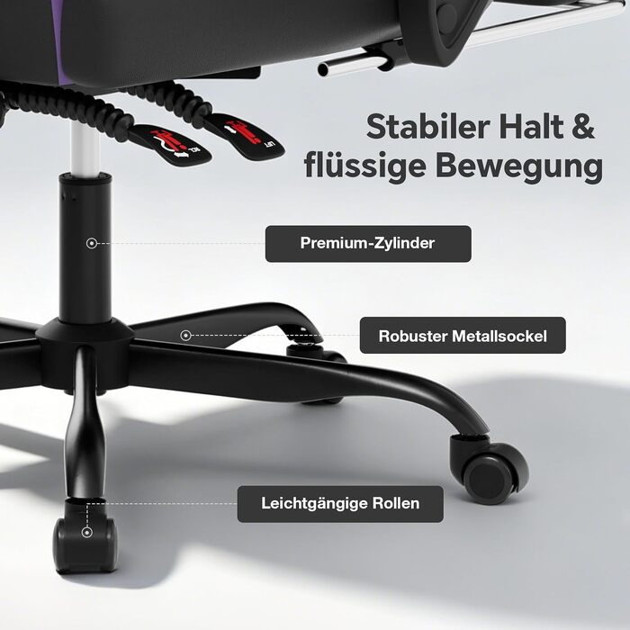 Ігрове крісло Racing Ergonomisch з підніжкою та масажним поперековим подушкою, навантаження до 150 кг, екошкіра, офісне крісло (Чорно-фіолетове)