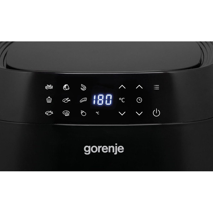 Аерофритюрниця Gorenje AF1350DWB, 1350 Вт, чаша 3.2 л з вікном, 8 автопрограм, антипригарне покриття, LED-дисплей, чорна