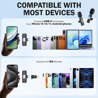 Беспроводной петличный микрофон для телефона/iPhone/iPad/камеры, Mini-микрофон для стриминга, подавление шума, Plug & Play, идеален для видеосъемок, подкастов, YouTube, TikTok & интервью (K9)