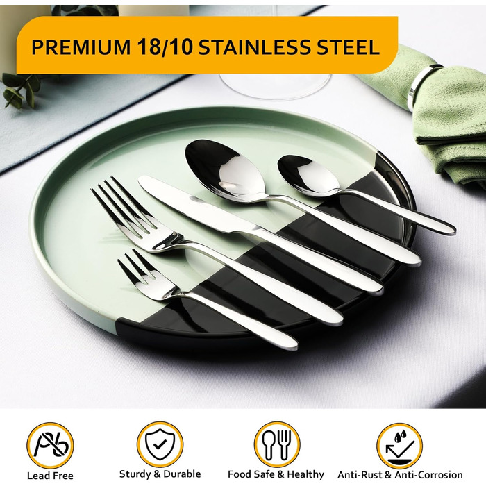 Velaze Cutlery Set 12 People, 60-Piece Stainless Steel Cutlery Set, Cutlery Set with 12 * Dinner Knives/Forks/Cake Forks/Spoons/Coffee Spoons, Polished Cutlery Dishwasher Safe