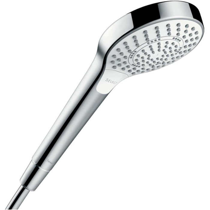 hansgrohe Croma Select S - Showerhead, Hand Shower with 3 Spray Patterns, Round Showerhead (110 mm), Showerhead with Anti-Limescale Function, White/Chrome, 26802400 (3 Spray Patterns (Multi))