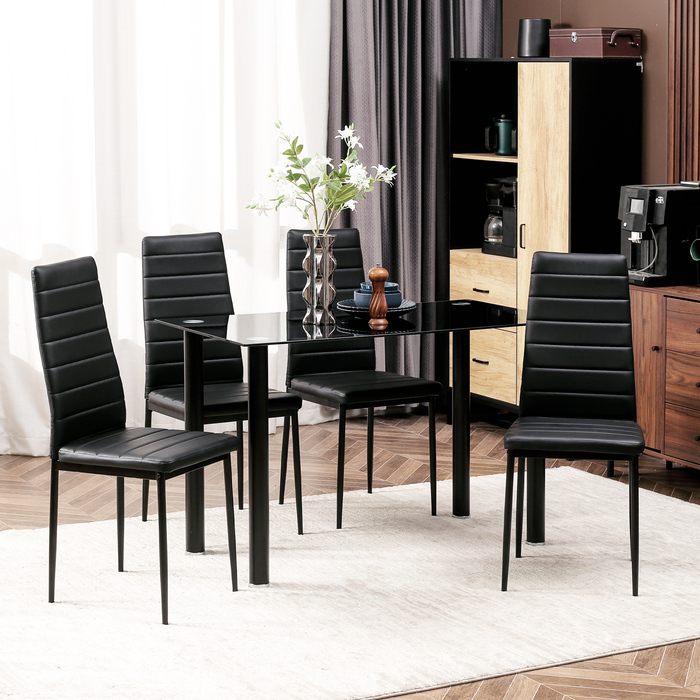 HOMCOM 5-piece dining set: dining table with 4 chairs, tempered glass top, black steel, for dining room & kitchen