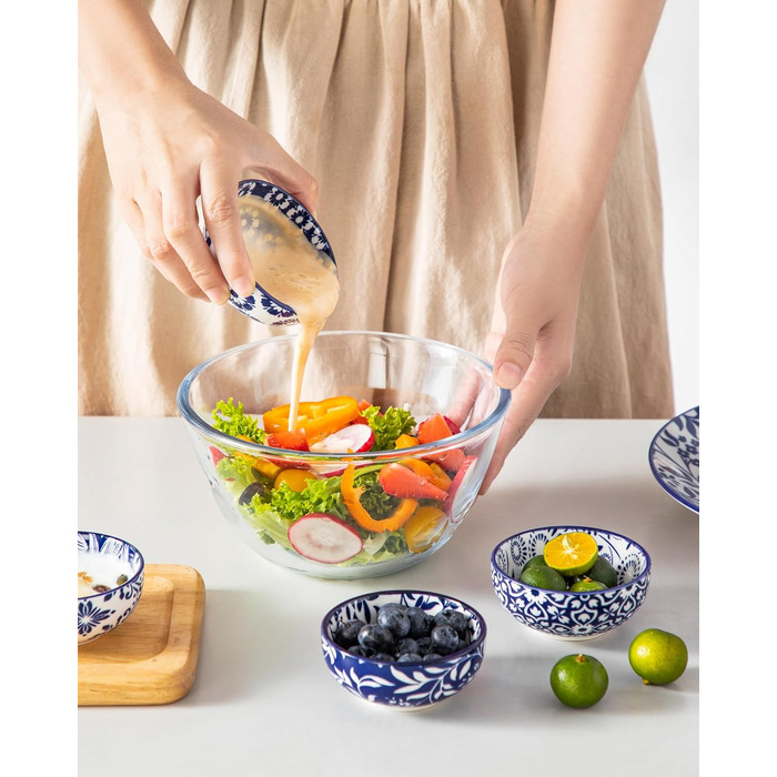 Набір кавових чашок з блюдцями Vancasso Cappuccino SELENE 6шт, 240мл, блакитно-білий вінтаж, порцеляна