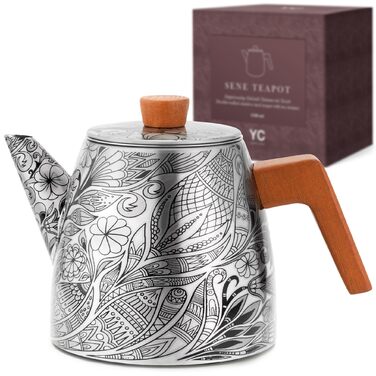 Термочайник YC Yang Chai з подвійними стінками та ситом із нержавіючої сталі 304, 1.1 л, з ручками з дуба для листового чаю