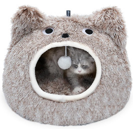CATISM Cat Cave Cat Bed Washable Cat Sleeping Place for Cats Cute Monster Plush Pet Cat Head Pillow Cat House Cat Cushion Fluffy Kitten Puppy Snuggle Bed Pet Bed (Coffee)