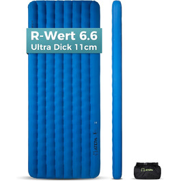 Каремат туристичний ATEPA ThermAir Ultraleicht - ізольований, 6R, R-значення 6.6, 7 камер, 11см товщини, блакитний