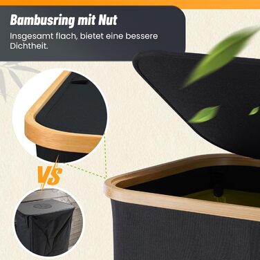 160L Laundry Basket with 2 Compartments, Deposit Bottle Collection Container with Lid, Container for Deposit Bottles & Glass & Paper Waste Collection, Deposit Bottle Container Bamboo with Bag, must have