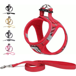 Шлейка для собак Suredoo для маленьких собак з повідком, анти-тягнуча, світловідбиваюча, дихаюча, нагрудна, для цуценят (Червоно-біла клітинка, M, Обхват грудей: 34-39см)