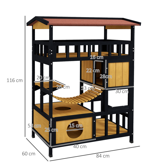 PawHut Cat House, Cat Paradise with Platforms, Suspension Bridge, and Cat Caves, Suitable for up to 2 Cats, Wood