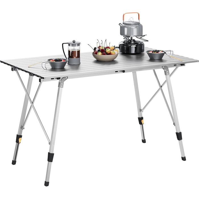 Стіл туристичний розкладний WOLTU, 120x68.5 см, сріблястий. Регульована висота, з сумкою та розкатним покриттям. Для кемпінгу, саду, балкону (4-6 осіб)