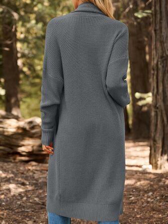 Жіноча в'язана кардиган LILLUSORY, великий розмір, відкритий спереду, зимовий, сірий (L)