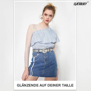 Жіночий ремінь LEACOOLKEY в стилі вестерн, з шипами та пряжкою, PU шкіра, сріблястий (L)