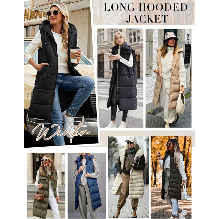 Жіноча/Чоловіча тепла стьобана жилетка Vancavoo з капюшоном, зимова жилетка, легка, чорна