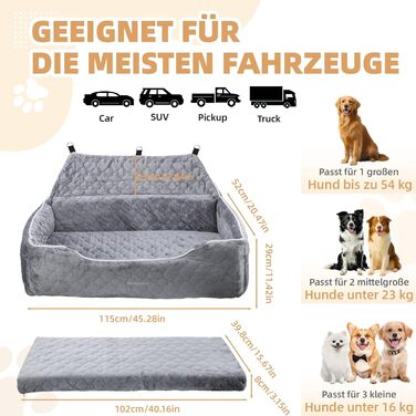 AutoZen Dog Car Seat for Medium to Large Dogs up to 54 lbs - Washable & Removable Pet Seat Cover for Back Seat, Grey
