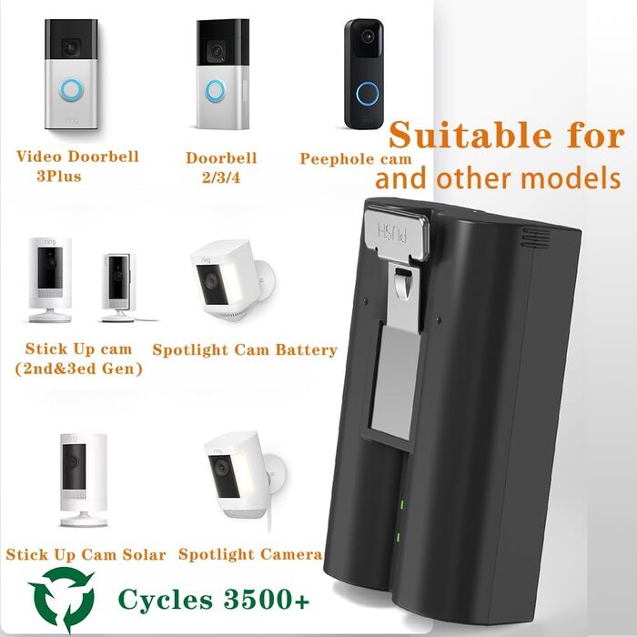 Зарядний пристрій для акумуляторів Ring (3 шт., 6040 mAh) з LED-дисплеєм та Type-C кабелем, сумісний з Ring 2/3/4/Plus/Spotlight/Stick Up Cam. Чорний