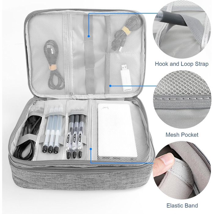 Органайзер для кабелів AiQInu: універсальна дорожня сумка-кубик, 3 шари, водонепроникний, для кабелів, power bank, USB, SD карт (сірий)