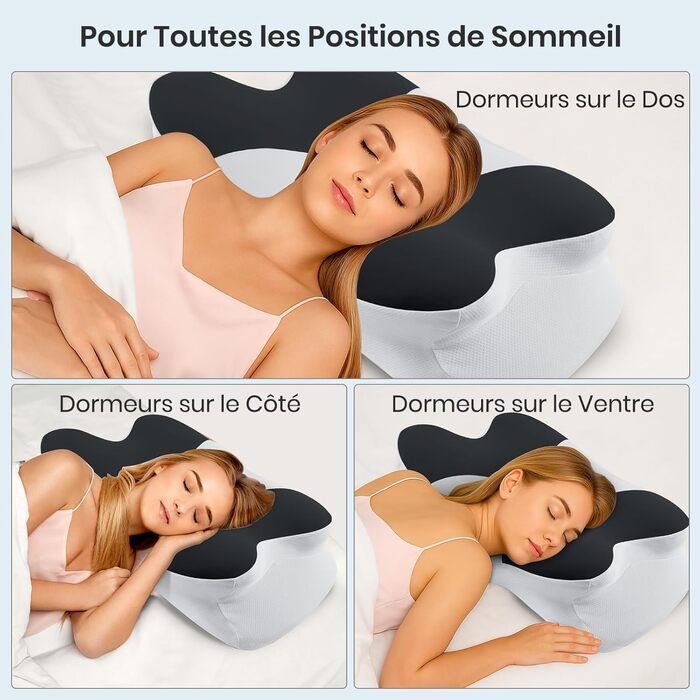 Подушка для шиї DONOMA з піни Memory Foam, ортопедична для сну на боці, спині та животі (чорна, прямокутна, 62x37x12 см)