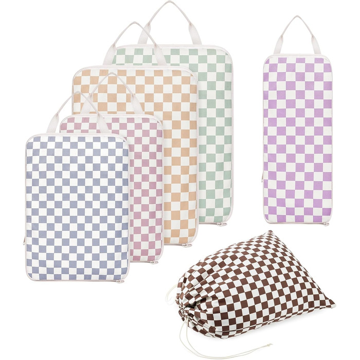 Набір органайзерів для валізи Narwey (6 шт.) - компресійні куби для пакування, рюкзак, органайзери для подорожей (в комбінованому клетчатому стилі)