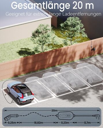 Кабель для зарядки електромобіля EzGoGo Type 2 Schuko 3.7 kW, 1 фаза (6/8/10/16A), LCD-дисплей, IP65, 20м