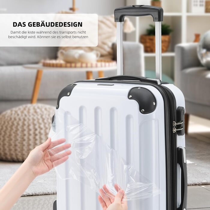 Набір валіз Beibye: 3 валізи з жорстким корпусом, роликові валізи для подорожей (білий)