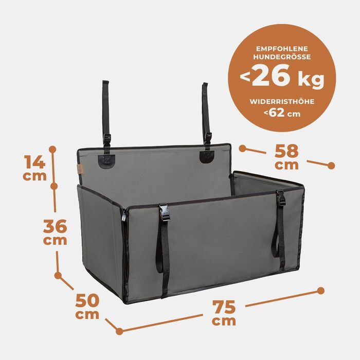 Автокрісло для собак Wuglo Extra Stabiler – безпечне та водонепроникне автокрісло для великих собак до 26 кг (сірий)