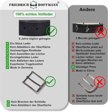 Чоловічий шкіряний ремінь Friedrich Hoffmann 'Cavallo Nero Nᵒ1', чорний, Made in Germany, 3,5 см, для костюма та джинсів