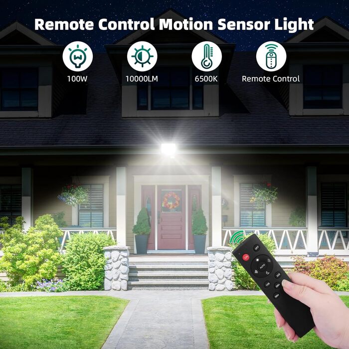 Viugreum 2Pack LED Flood Lights Outdoor with Motion Sensor 15000LM Outdoor Light Cold White Spotlight with Remote Control Floodlight Outdoor Spotlight IP67 Waterproof Floodlight with 2 Screws for Garden (100w, 1PCS)