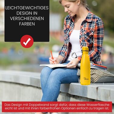Термос-термопляшка з нержавіючої сталі Otto Koning, 500 мл. Подвійні стінки, вакуумна ізоляція, BPA-free. Жовтий колір.