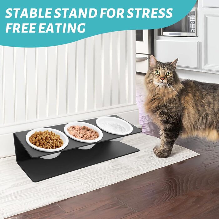 Підвищена годівниця для котів Lannvan Katzennapf Erhöht з кераміки та металевим підставкою, 15° нахил, годівниця та миска для води для котів та маленьких собак