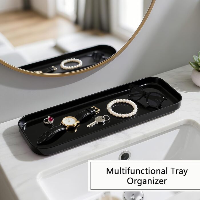 Набір аксесуарів для ванної кімнати, 9 предметів: сміттєвий бак, дозатор мила, мильниця, щітка для унітазу, тримач для зубних щіток, стакан, піднос, контейнер для ватних паличок, органайзер для стільниці, чорний та золотий