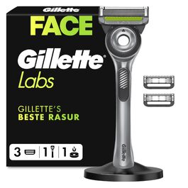 Чоловіча бритва Gillette Labs з ексфоліаційною смужкою, магнітним преміум-тримачем та 3 змінними касетами, срібляста