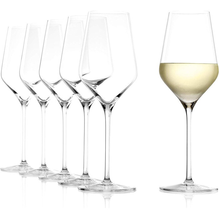 Stölzle Lausitz White Wine Glasses Quatrophil 6-Piece Set, 405 ml – High-quality wine glasses ideal for white wine & aperitif – Elegant white wine bowl made of crystal glass – dishwasher-safe & Made in Germany