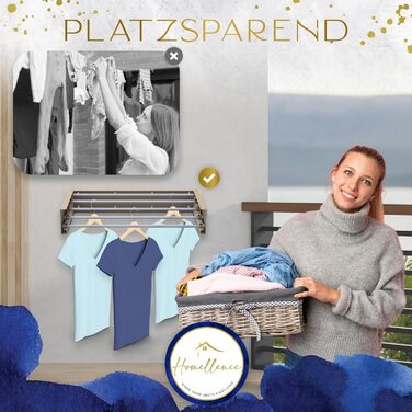 Настінна сушилка для білизни Homellence розтяжна, 3,50 м, білий (70 см, бежевий/капучино)