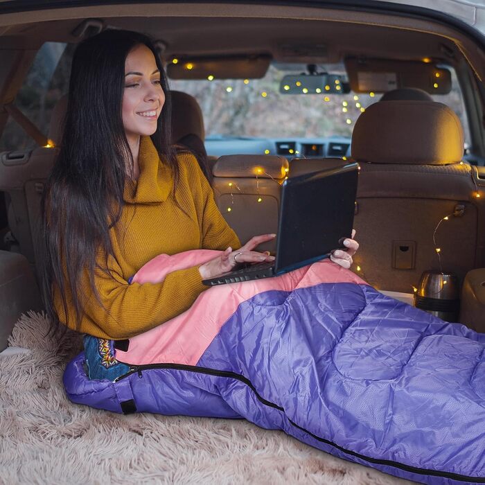 Yarmiene 3-4 Season Sleeping Bag - Warm & Rectangular for Adults & Kids - Outdoor, Camping & Hiking - Purple & Pink