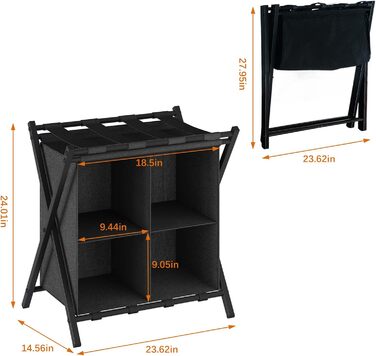 ABOXOO 2-Pack Luggage Rack with Storage, Guest Room, Folding, Holds up to 54.4 kg, Space-Saving Suitcase Rack for Guest Rooms, Bedrooms, Hotels, Black