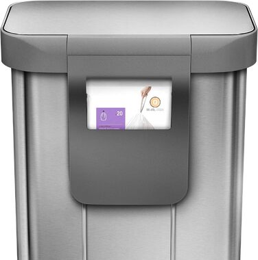 Сміттєвий бак Simplehuman 45 л з педальним приводом, прямокутний, з відділенням для пакетів, нержавіюча сталь, сірий пластиковий кришка
