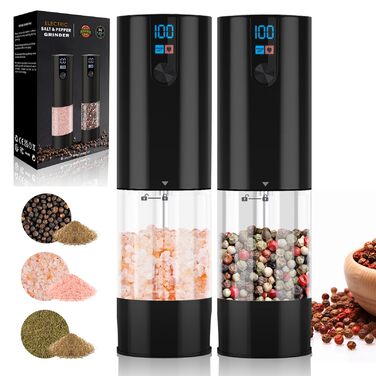 Електричний набір солі та перцю, USB, автоматична млинка, регулювання помелу, LED-дисплей, 120мл, сенсорне управління, для кухні, чорний, 2 шт.