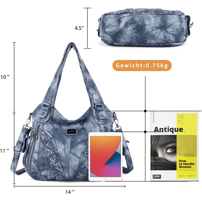 Сумка жіноча AngelKiss через плече, водонепроникна PU шкіра, блакитна - багатофункціональна сумка-месенджер