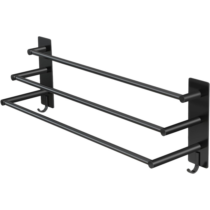 Тримач для рушників Vista з 3-ма штангами, без свердління, нержавіюча сталь SUS304, сріблястий, з двома гачками, 60 см, для кухні, ванної кімнати, спальні