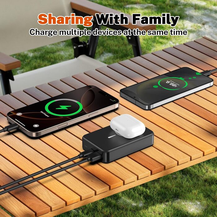 Магнітний портативний Power Bank 26800mAh з USB-C, для iPhone 16/15/4/13/12 та Android, сірий/чорний
