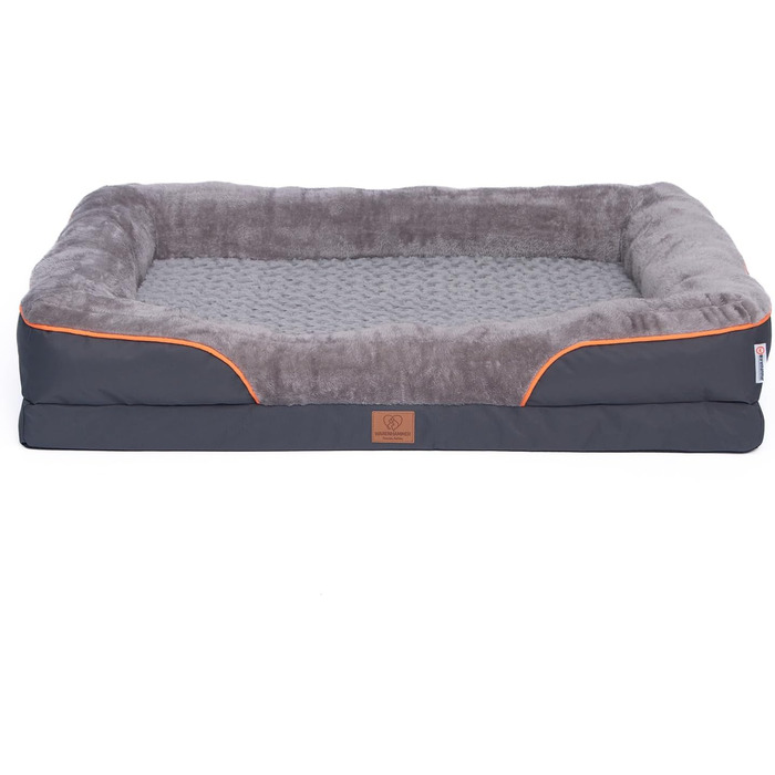 Ортопедичне собаче ліжко преміум-класу для середніх собак - XL, світло-сіре. Зручна петля, водовідштовхувальний вкладиш, м'яке, знімний чохол, 89 x 63 x 17 см