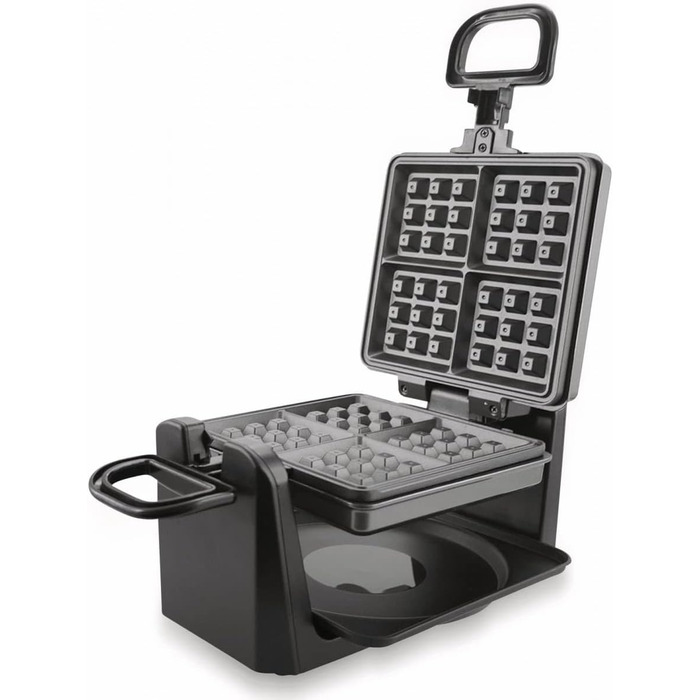 Вафельниця Emerio для приготування 4 бельгійських вафель одночасно, з професійним обертанням, антипригарне покриття, регулятор температури, 1000 Вт, срібна, WM-110984.4