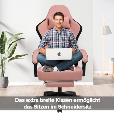 Ігровий крісло GTPLAYER з ергономічним дизайном, підлокітниками, що обертаються, та підніжкою (чорно-рожевий)