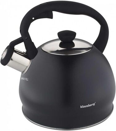 Чайник для води Klausberg з нержавіючої сталі з флейтою, 2 літри, KB-7320 (Чорний матовий)