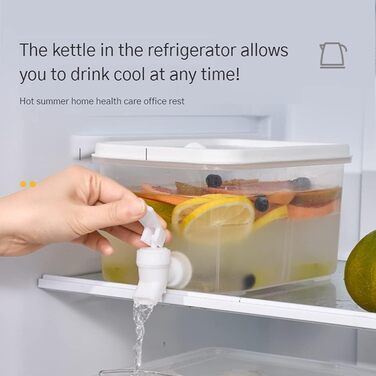Drink dispenser with faucet, water dispenser for refrigerator, plastic water dispenser with lid, transparent, for parties, weddings, restaurant (5 l)